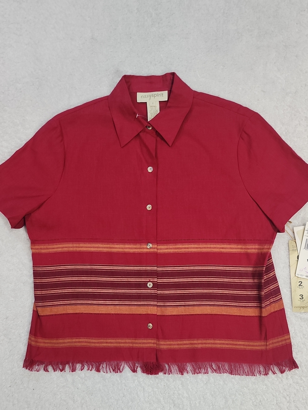 Vintage Easy Spirt Linen Blend Short Sleeve Button Down Top Rare New With Tags